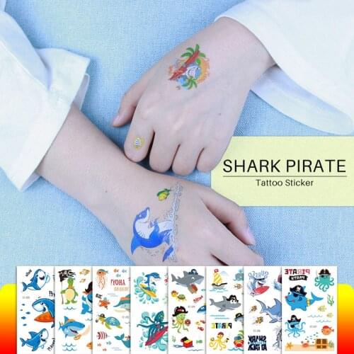 15pcs/lot Shark Pirate Temporary tattoos fake tattoo kids childs cartoon hand tattoo watch unicorn Mermaid dinosaur tatoo gifts