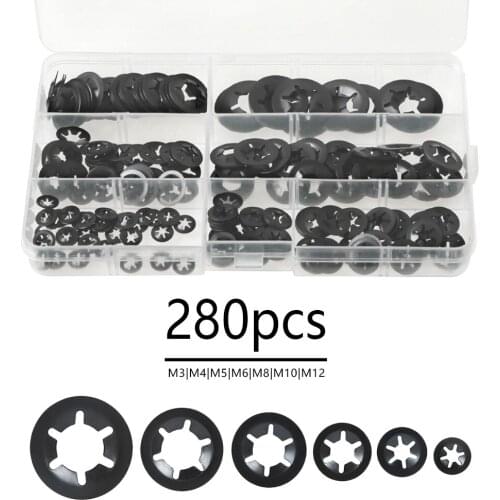 280Pcs M3 M4 M5 M6 M8 M10 M12 Push-on Locking Washers Star Nut Metal Quick Speed Star Nut Locking Fastener Assorted Kit