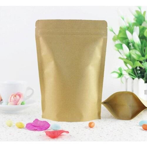 5pcs Stand Up Kraft Paper Bag Aluminum Foil Ziplock Bags Coffee Powder Food Packaging Bags Heat Sealable Zip Lock Storage Bags