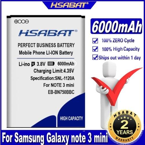 6000mAh HSABAT Battery for Samsung Galaxy Note III Neo for Note 3 neo N7502 N7505 N750 for Galaxy note 3 mini N7506V N7508V