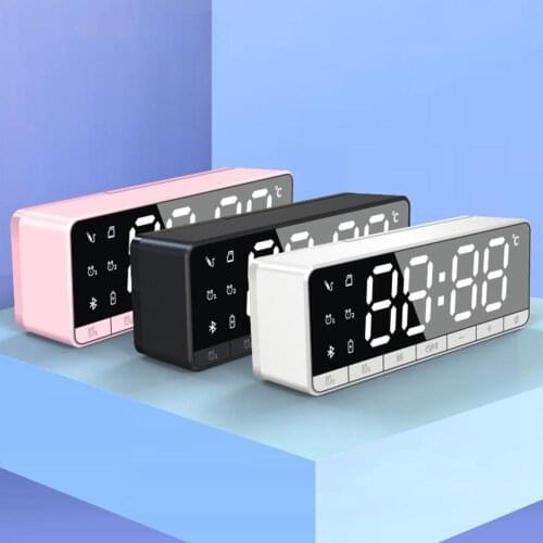 LED Mirror FMTF Card FM Wireless Bluetooth Speaker Temperature Display Dual Alarm 2800 MAh Battery Capacity Long Lifetime