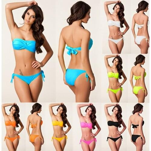 BONJEAN Women Sexy Bikini Swimming Wear Removable Neck Halter Bikini Bathing Suits 2020 Vintage Bandage Sponge Push Up Bikini