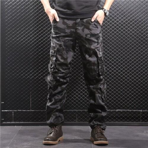 Mens Camouflage Joggers Cargo Pants Multi Pockets Military Tactical Pants Cotton Male Outwear Straight Casual Long Trousers