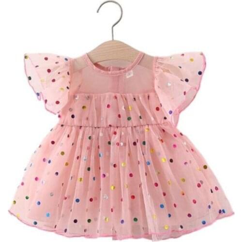 Cultiseed Baby Girls Cute Sweet Color Polka Dot Mesh Birthday Party Princess Dress Newborn Children Kids Summer Ball Gowns