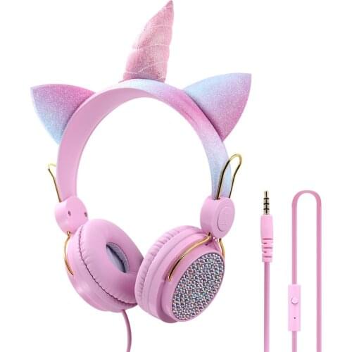 Unicorn Kids Headphones With Mic Music Stereo Wired Headset for Girls Children Birthday Xmas Gift Tablet Game Headsets Gift