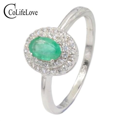 Elegant silver emerald ring for engagement 4 mm * 6 mm natural SI grade emerald silver ring 925 sterling silver emerald jewelry