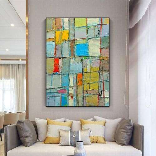 Pure hand-painted Oil Paintings Of Nordic Art Large Decorative Painting Abstract Mosaic Designer Model Room Thick Oil Painting K