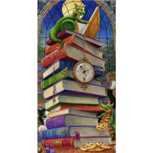 Dragon Drawing Home Art Craft 5D Diy Full Square Round Diy Diamond Painting Dinosaur Read Books Mosaic Rhinestone ResinZP-4854