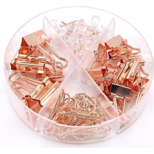 Combination suit long tail clip I-pin paper clip rose gold box office stationery