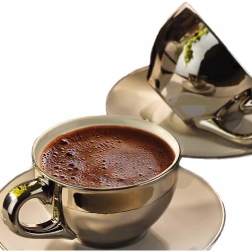 Kutahya Porcelain Stella Double Coffee Set Platinum Plated Turkish Coffee Espresso Americano Filter Made in Turkey %100 Original