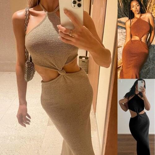 Summer New Fashion Womens Sexy Halter Halter Navel Holiday Hollow Dress Slim Skirt