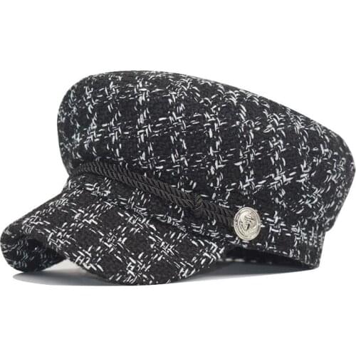 Fashion wool hat sun visor military hat silver octagonal hat autumn and winter retro patchwork beret female English style