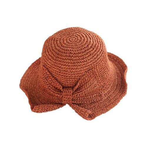 Parent-child 100%Raffia Bow Sun Hat Wide Brim Floppy Summer Hats For Women Beach Panama Straw Dome Bucket Hat Femme Shade Hat