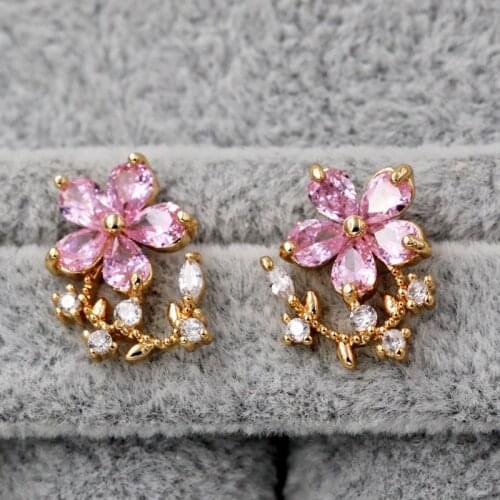RLOPAY Fashion earrings for women‘s’ Jewelry g Stone flower earrings pink Zircon Earring For Women Luxury Stud Earrings for Gift