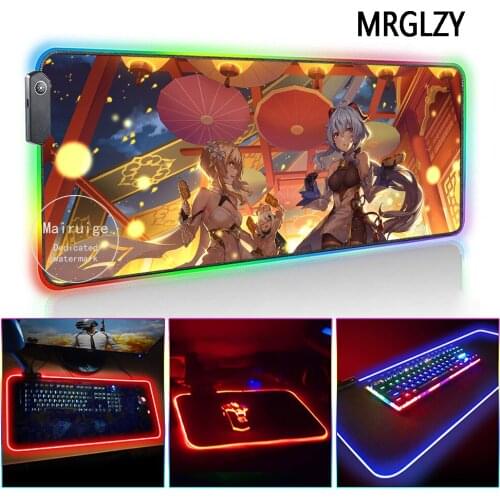 MRGLZY Multi-size Genshin Impact LED Light RGB Gamer Gaming Accessories XXL Anime Large Mouse Pad Desk Mat for Laptop Keyboard