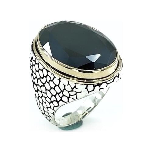 Black Onyx Custom Size Hand Production Silver Men 'S Ring