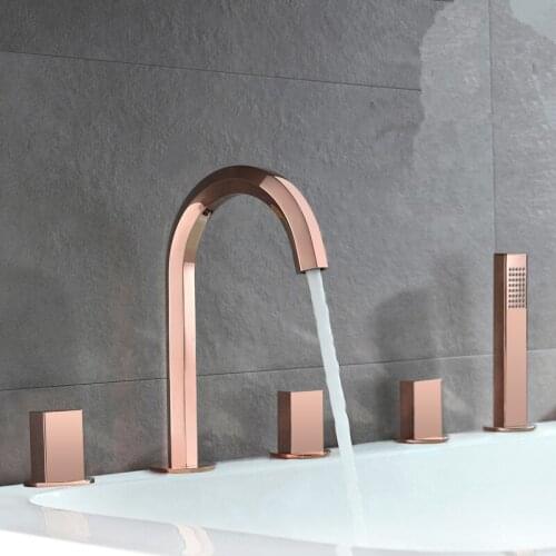 Bathroom Bathtub Faucets Set Solid Brass Sink Mixer Tap Hot & Cold Deck Mounted 3 Handle 5 Hole With Handheld Widespread Faucets