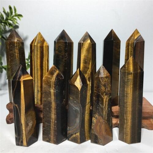 {11-13pcs/1000g}Natural Tiger Eye Quartz Crystal Point Home Furnishing Decoration Stone Gift Rod Column Wand Tower(48-104mm)