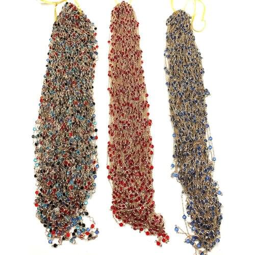 New handmade crystal beaded chain for Jewelry making DIY at home brass chain gold color plated Chains