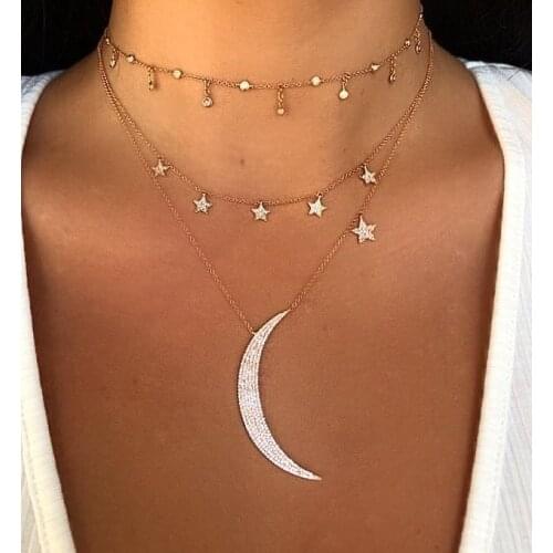 Wholesale gold silver color CUTE cz charm 5 pcs Star lovely girl women charm necklace 925 sterling silver high quality jewelry