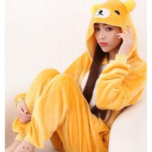 Autumn Winter Women Bear Monkey Shirt Casual Sleepwear Flannel Hooded Pajamas Evening Dress