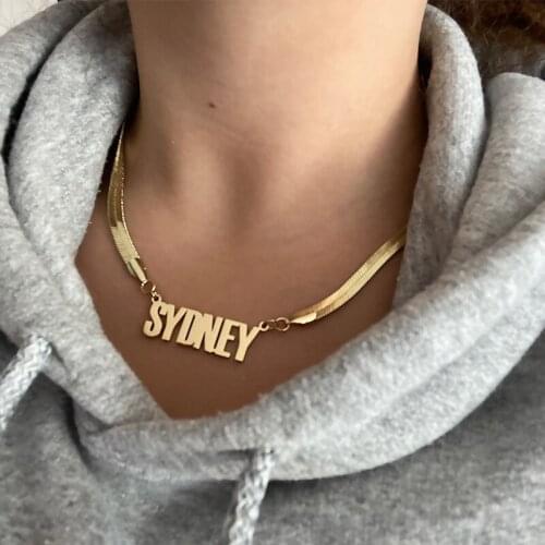 Customized Name Necklace Custom Snake Chain Necklace Gold Stainless Steel Snake Choker Necklaces for Women Men Birthday Jewelry