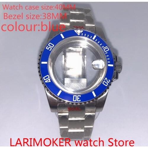 Suitable for NH35 NH36 Miyota 8215 40 mm sapphire glass 904L stainless steel case transparent back with bezel blue