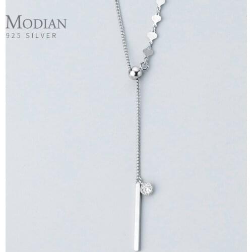 Modian 100% 925 Sterling Silver Minimalism Asymmetrical style Necklaces Fashion Charm Bead Chian Pendant For Women Fine Jewelry