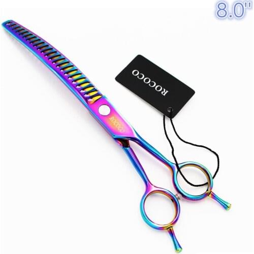8.0 inch Rainbow Pets Downward Curved Shark Thinning Scissors Cat Dog Grooming Clippers Professional Pet Hair Cut Shears