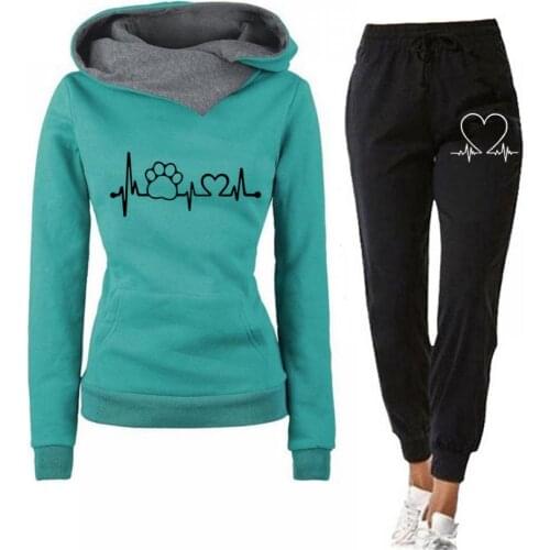 Womens Autumn and Winter Lapel Hoodie Set Cotton Casual 2-Piece Set Comfortable Soft Hoodie Set Long Sleeve Warm Sweatshirt Set