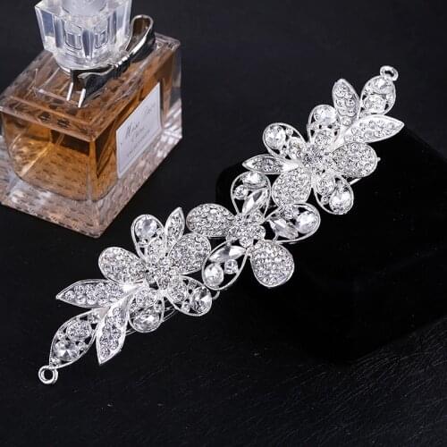 Luxury Wedding Hair Accessories Silver Plated Crystal Rhinestone Flower Bridal Hair Comb Tiara for Women