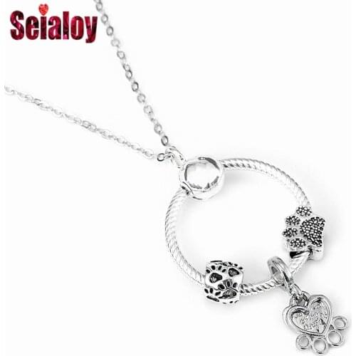 Seialoy New Bear Paw Pendant Necklace Animal Footprint Charm Mens Pendant Necklace Chains For Boys Hip Hop Party Collar Jewelry