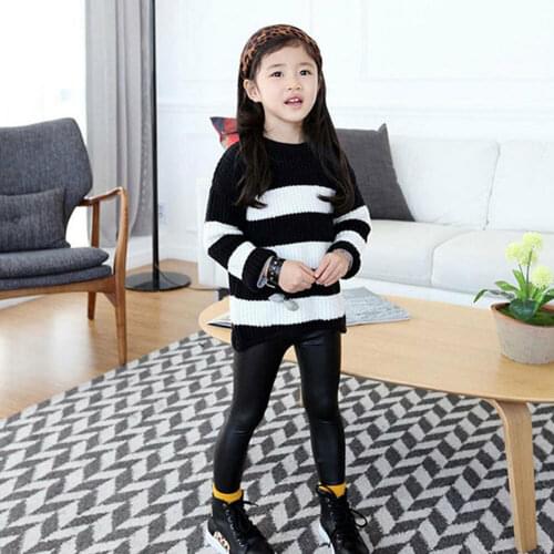 2019 New Autumn Winter Kids PU Leather Pants Girls Babys Stretch Trousers Toddler Skinny Leggings Fashion Black long pants
