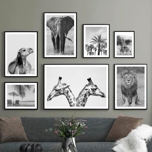 Elephant Lion Giraffe Zebra Camel Beach Wall Art Canvas Painting Nordic Posters And Prints Wall Pictures For Living Room Decor