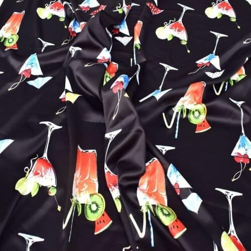Hot sale fashion new digital painting juice glass cup satin crepe fabric for dress tissu au meter bright cloth DIY tissus tela