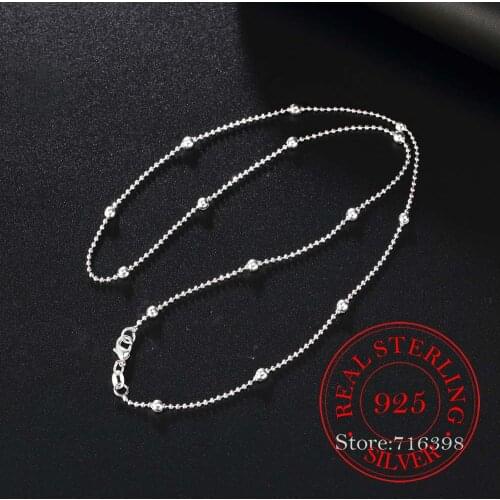 Slim Thin 925 Sterling Silver Beaded Choker Necklace for Women Girl Link Sweater Necklace 16-24 Inchs Ball Chains Lobster Clasp