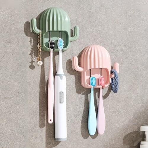 Bathroom Convenience Toothpaste Holders Free Punching Drain Household Cactus Storage Hook 4 Colors Available Dropshipping