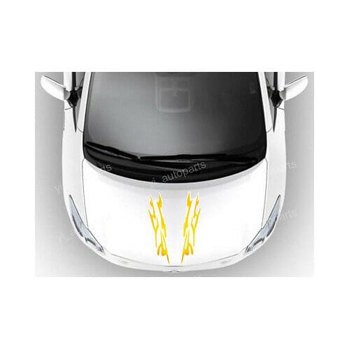 Car Front Hood Body Graphic Vinyl Sticker Decal Sharp Horn Blaze Flame Gold 43cm(17")X13cm(5")Approx