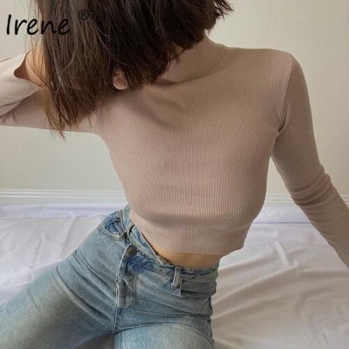 Irene Turtleneck Cropped T Shirt Women Tops Spring Casual Long Sleeve T-Shirt Female Skinny Basic Tee Shirt Ladies Y2K Tops