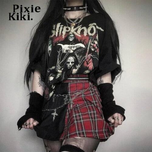 PixieKiki Chain Red Plaid Mini Skirts Gothic Grunge Clothes Emo Style Harajuku High Waist Pleated Skirt Dark Academia P80-DD23