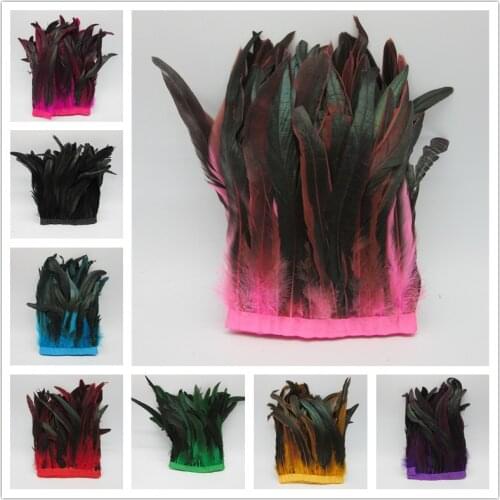 YY-tesco 10 Yards Rooster Feather Fringe trims 25-30cm/10-12inch Wedding Dress Skirt Party Clothing Decoration DIY Craft plumas
