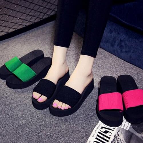 2021 summer new slope heel flip-flop beach slippers summer sandals womens non-slip thick-soled womens sandals one generation