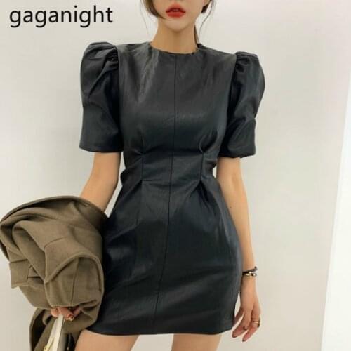Gaganight Vintage Fashion Women Party Dress Puff Short Sleeve O Neck Office Lady Elegant Dresses Chic Korean Mini Short Vestidos