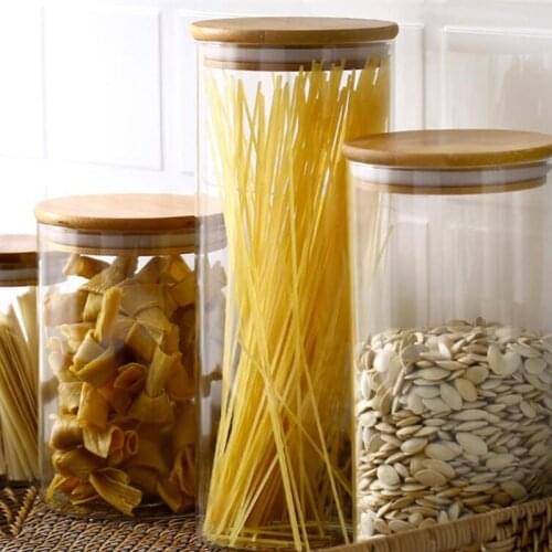 1 Set 2Pcs Glass Tea Caddy Food Storage Containers with Bamboo Lid (Transparent)