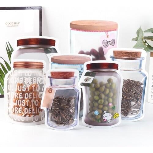 10PCS Reusable Mason Jar Bottles Bags Nuts Candy Waterproof Bag Seal Fresh Food Storage Snacks Zipper Sealed Kitchen Organizer