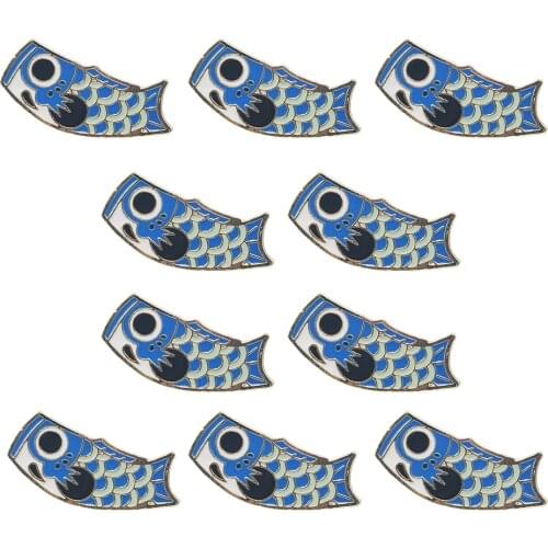 10pcs Vintage Japanese-Style Enamel Pin Blue Koi Fish Flag Brooch Metal Clothes Badge Lapel Pins Jewelry For Women Gifts