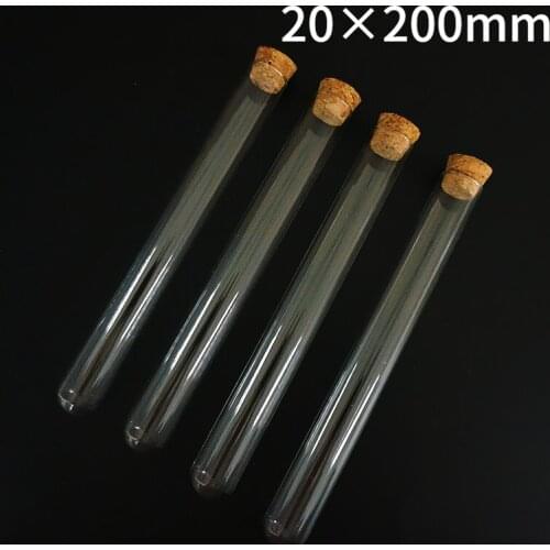 12pcs/lot 20x200mm Round Bottom Glass Test Tube with Corks High Temperature and Pressure Resistance Lab Glass Tube