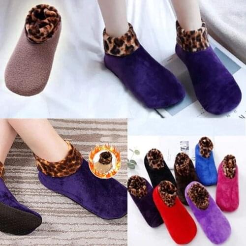 2pcs/set Floor Non-slip Thermal Socks Womens Winter Yoga Socks Home Indoor Slippers Socks Plush Wool Leopard Print Soft Thick S