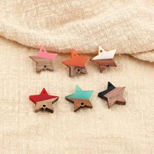 2pcs Pentagram Star Bracelet Connectors Findings Earring Resin Charms Wood Dangle Earring Necklace Pendant For Jewelry Accessory
