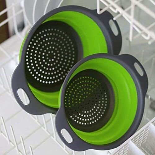 2PCS Foldable Food-Grade Silicone Collapsible Colanders Set Vegetable Fruit Washing Basket Strainer Kitchen Collapsible Drainer